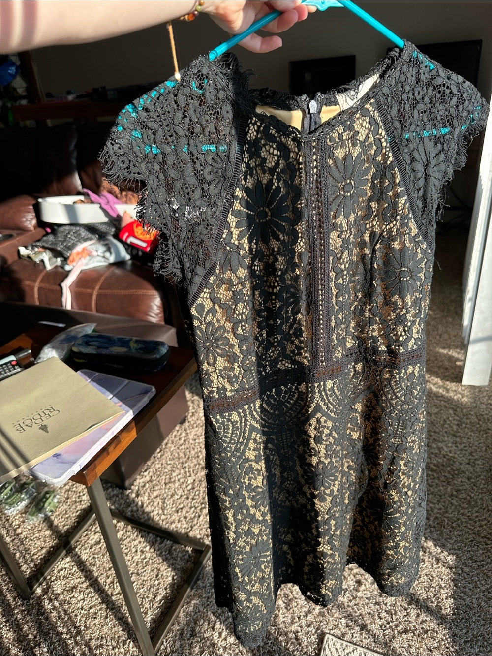 Altar'd State Black Lace Overlay Dress with Nude Lining